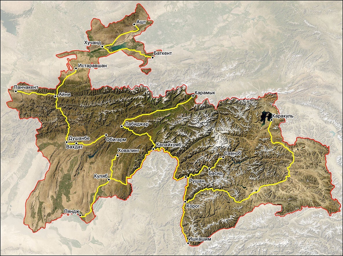 Карта таджикистана с городами на русском языке